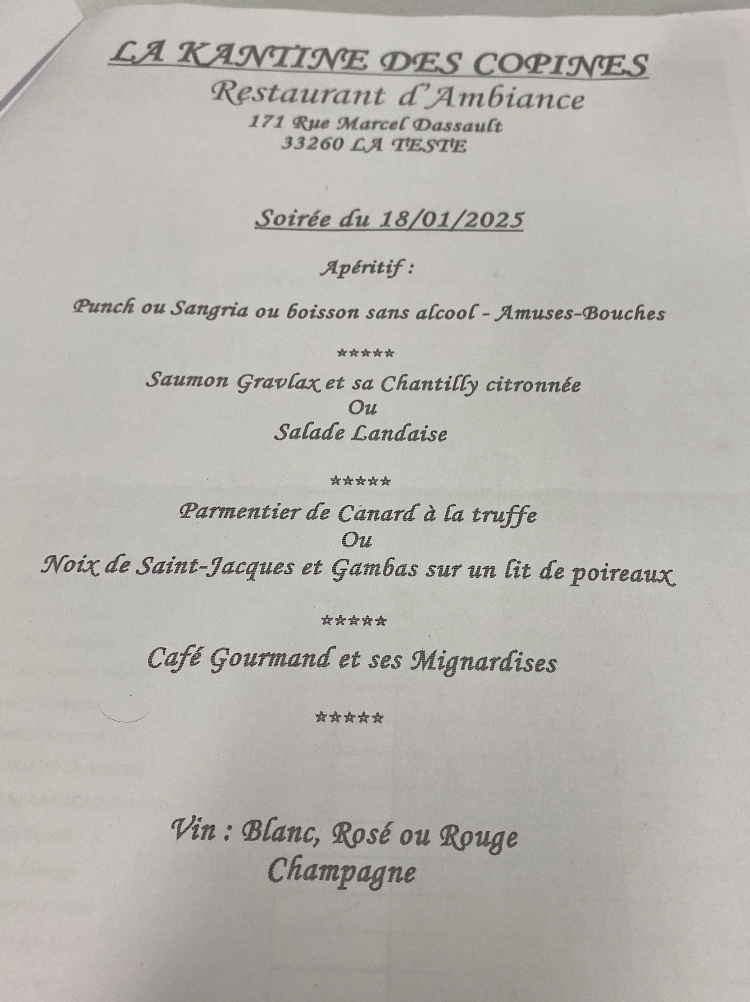 Menu La Kantine De Madame - Restaurant D'ambiance À La-Teste-De-Buch-2