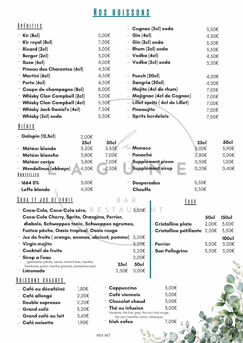 Menu La Lagune - Restaurant De La Base De Loisirs-1