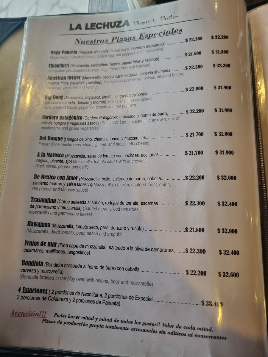 Menu La Lechuza Pizza Y Pastas-9