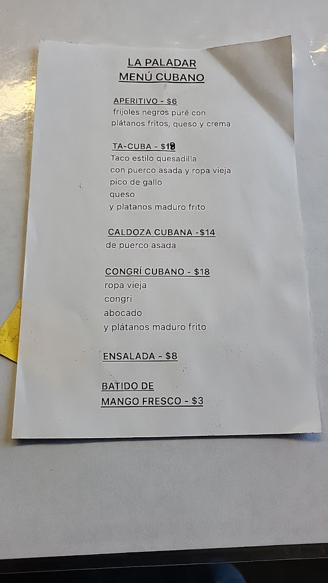 Menu La Paladar Holguin & Havana-1