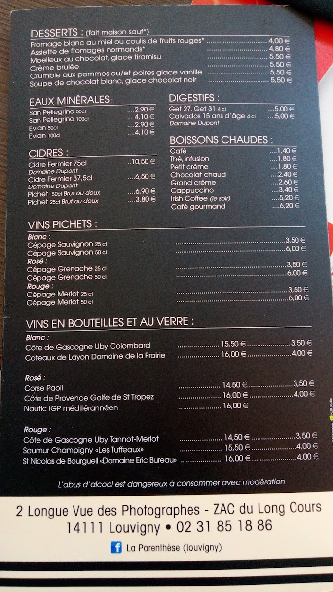Menu La Parenthèse - Pizzeria-Brasserie-1