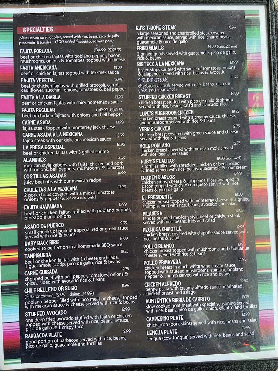 Menu La Presa Mexican Restaurant-1