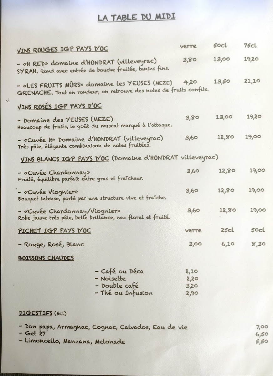 Menu La Table Du Midi-1