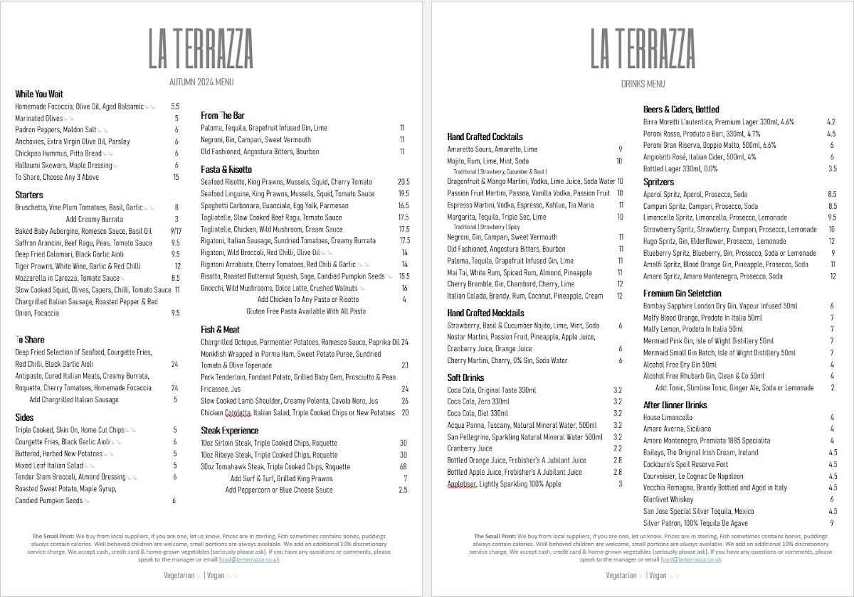 Menu La Terrazza Bedford-1