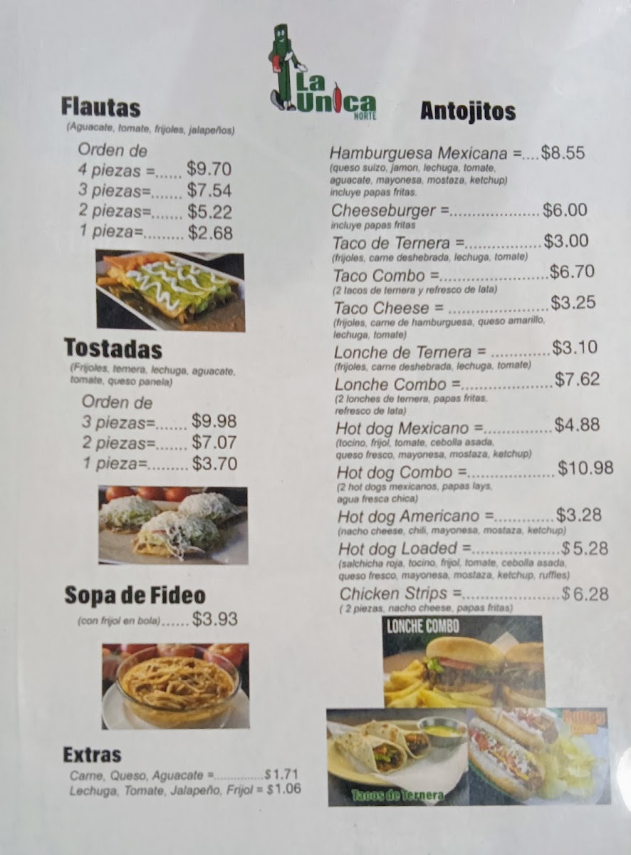 Menu La Unica De Nuevo Laredo-1