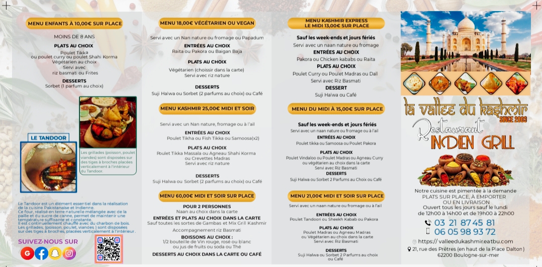 Menu La Vallée Du Kashmir ! Since 2003-1