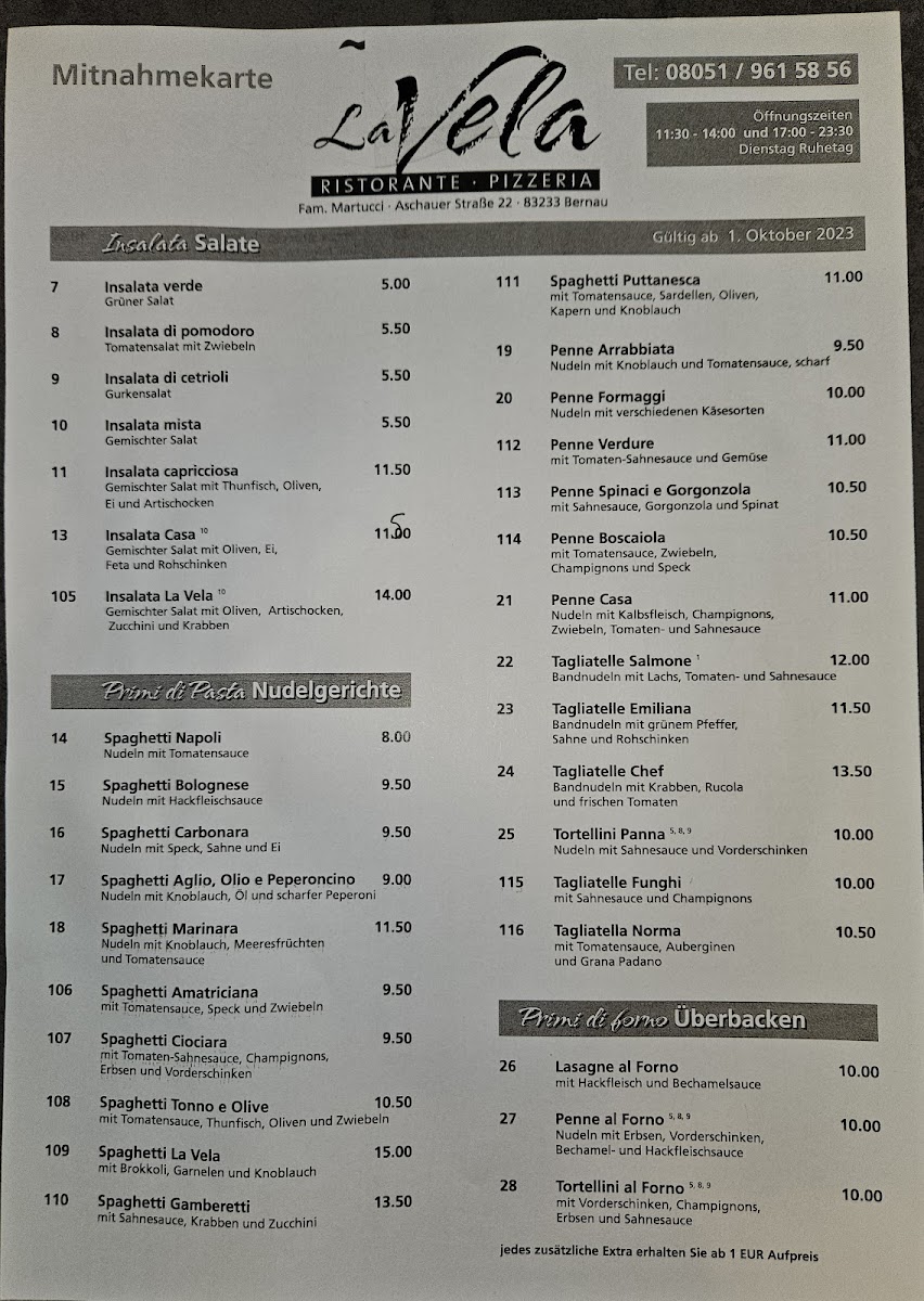 Menu La Vela Gaststätte Restaurant-1