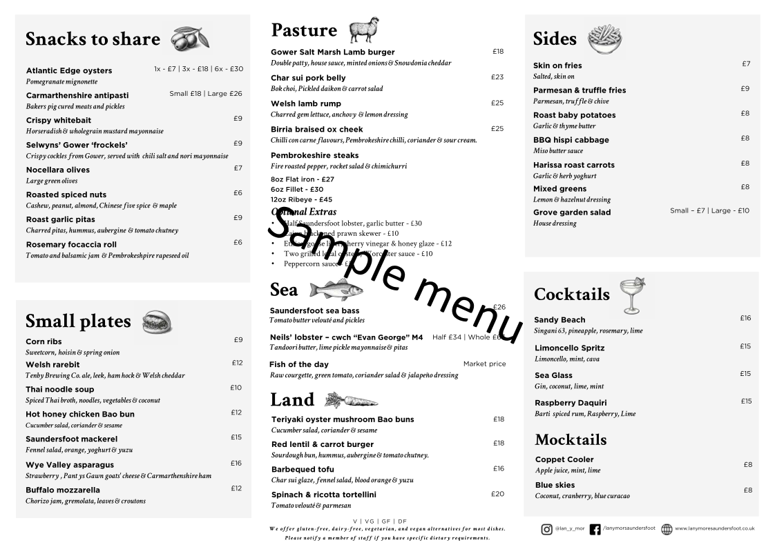 Menu Lan Y Môr Restaurant Saundersfoot-1