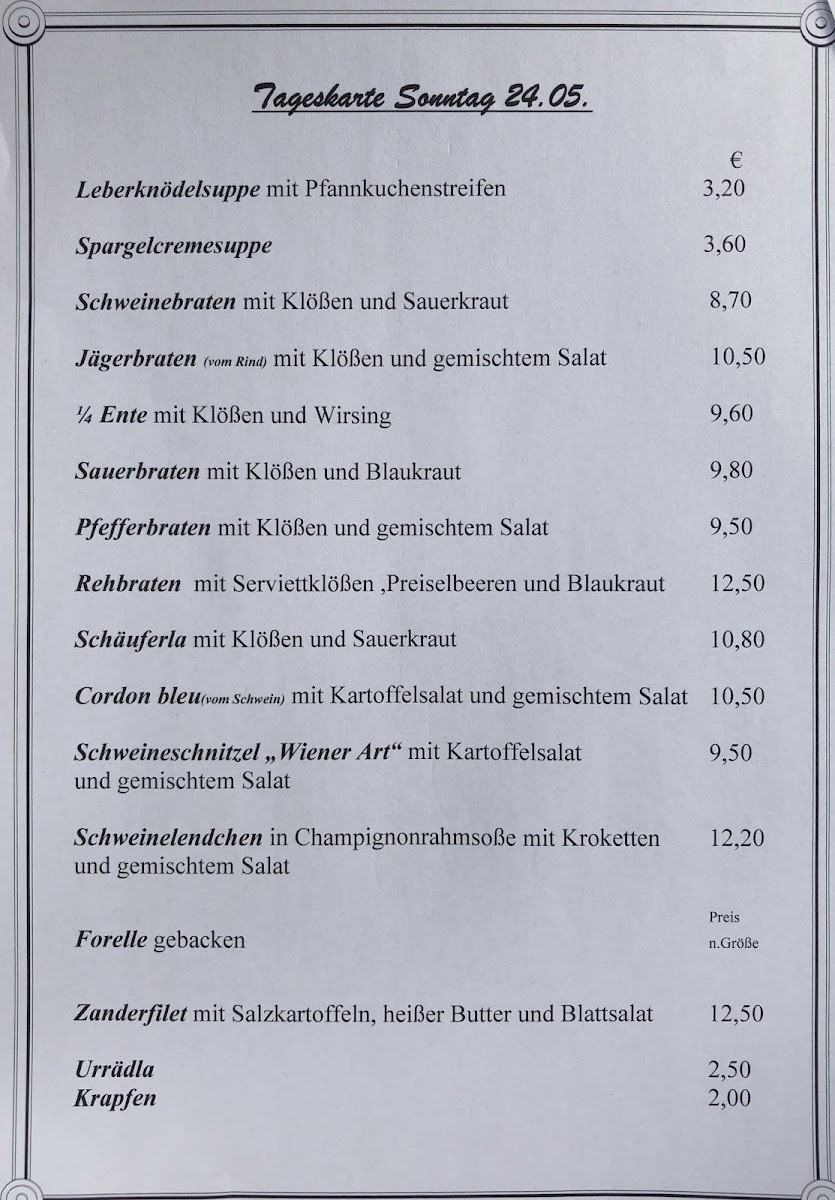 Menu Landgasthaus Hubert-2