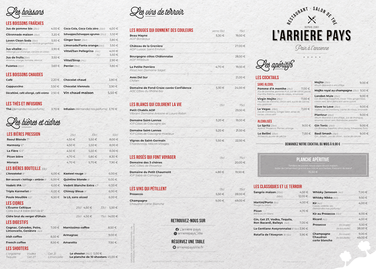 Menu L'arrière Pays-1