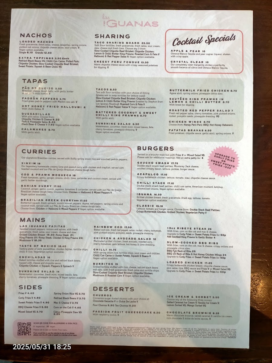 Menu Las Iguanas - Portsmouth - Gunwharf Quays-1