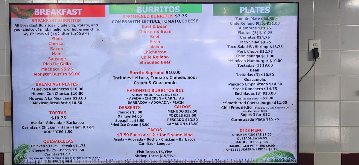 Menu Las Palmeras Mexican Grill-1
