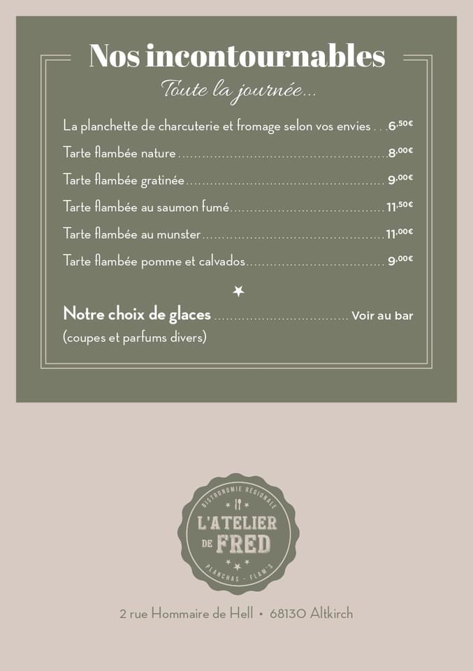 Menu L'atelier De Fred Altkirch-7