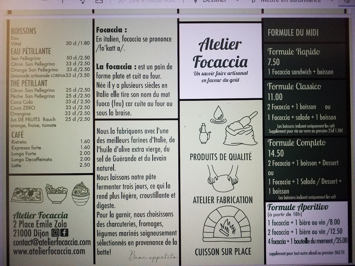 Menu L’Atelier Focaccia-1