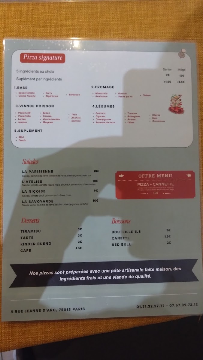 Menu L'atelier Paris Pizzas-1
