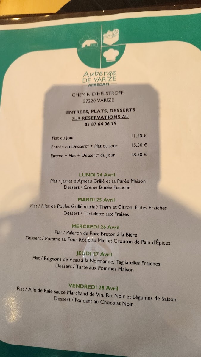 Menu L'auberge De Varize-1