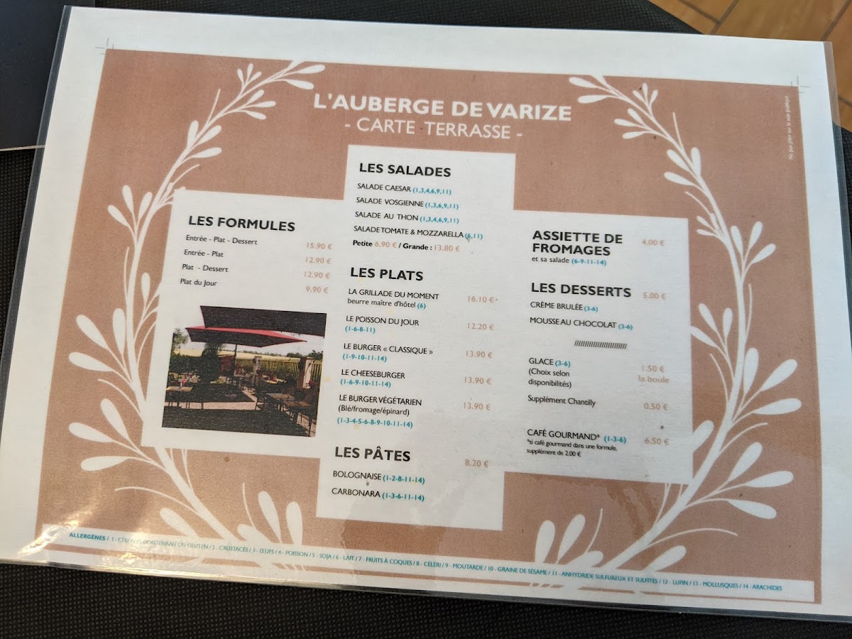 Menu L'auberge De Varize-2