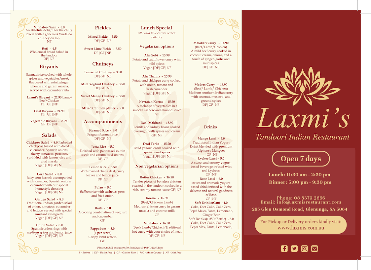 Menu Laxmi's Tandoori Indian Restaurant-1