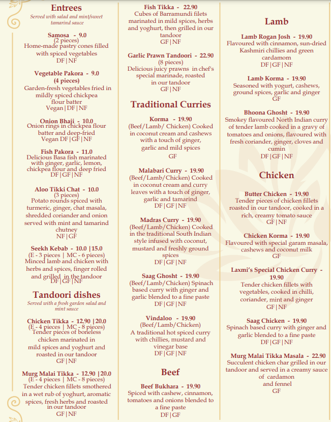 Menu Laxmi's Tandoori Indian Restaurant-2