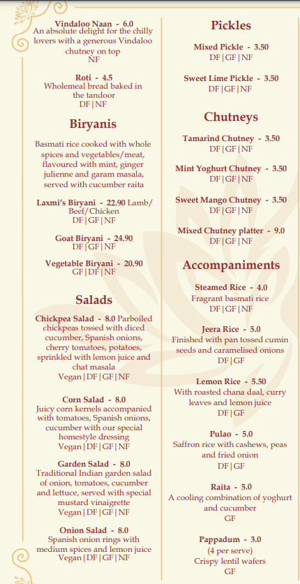 Menu Laxmi's Tandoori Indian Restaurant-5