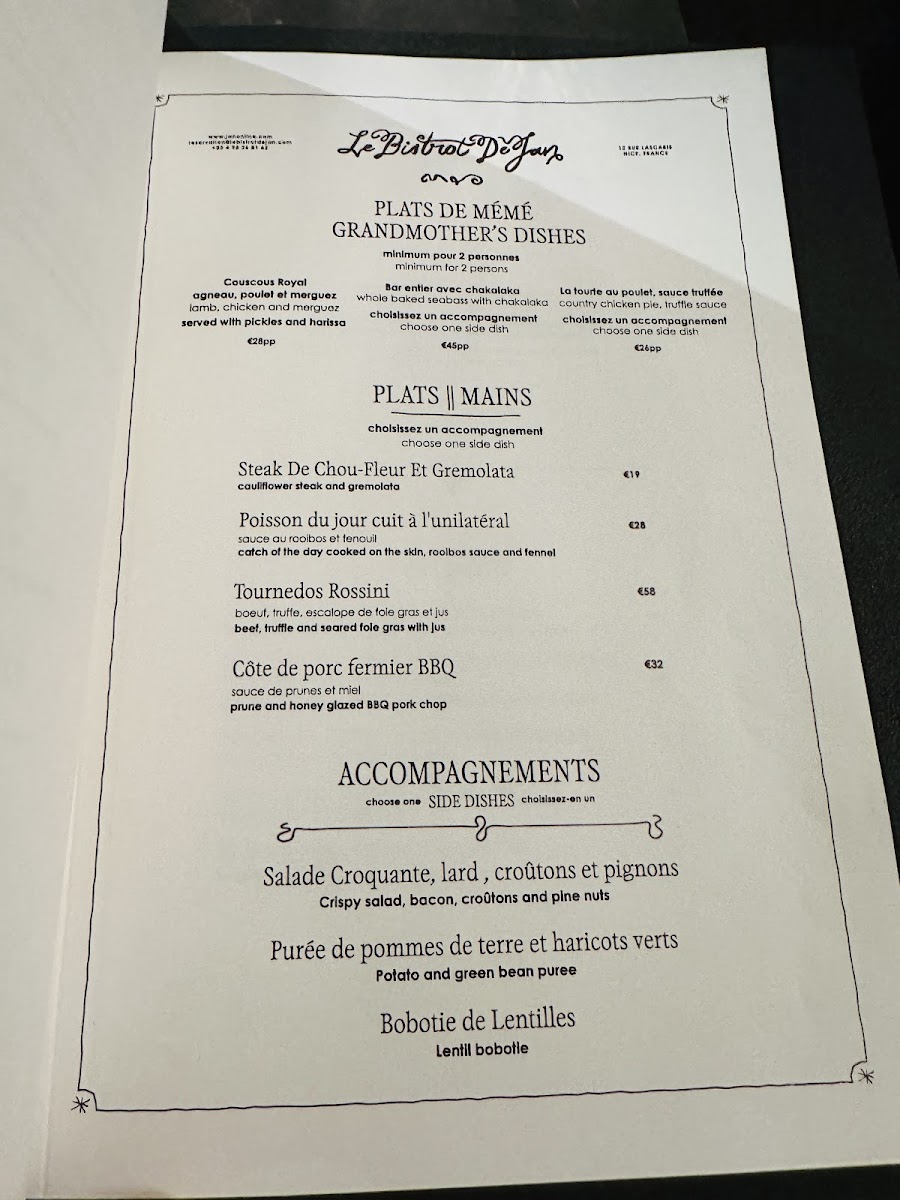 Menu Le Bistrot De Jan-1