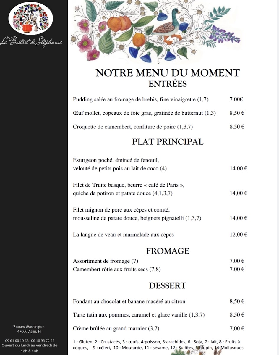 Menu Le Bistrot De Stéphanie, Disciple D'escoffier Agenais-3
