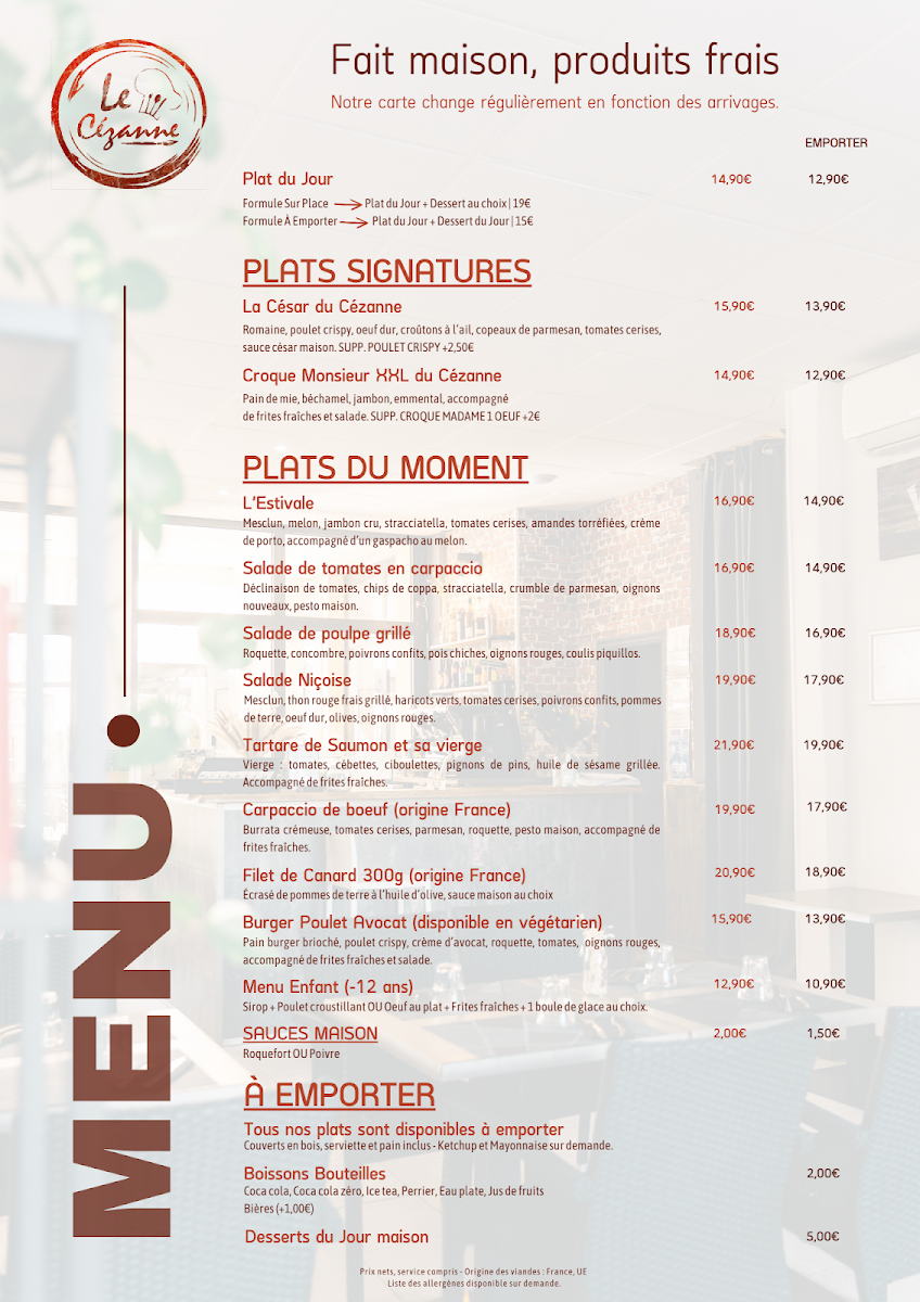 Menu Le Cézanne Restaurant - Aix Les Milles (Aix En Provence)-1