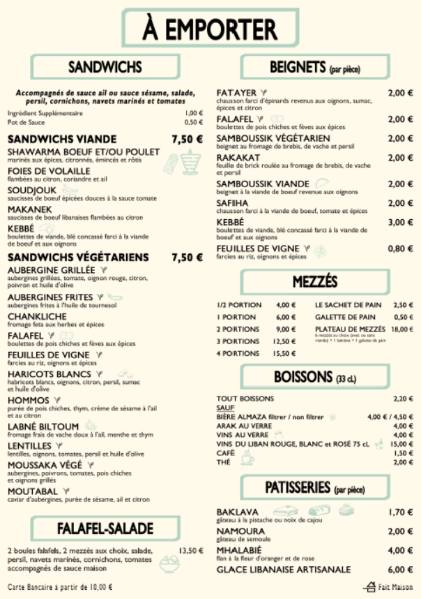 Menu Le Coeur Du Liban-1