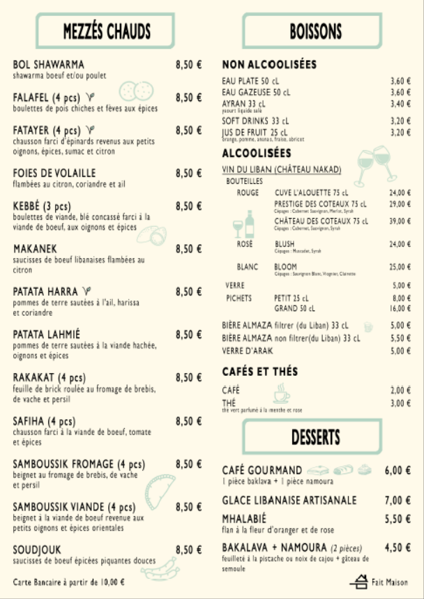 Menu Le Coeur Du Liban-3