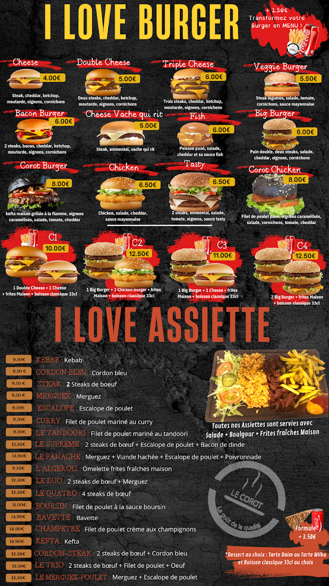 Menu Le Corot (Tacos, Sandwichs, Pizzas, Burger)-2