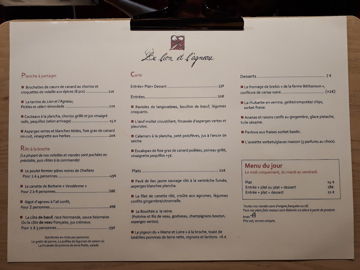 Menu Le Lion Et L'agneau-10