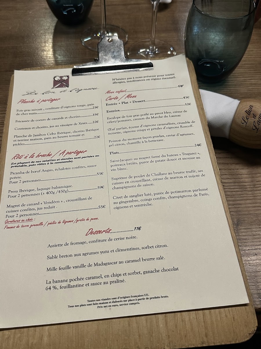 Menu Le Lion Et L'agneau-2