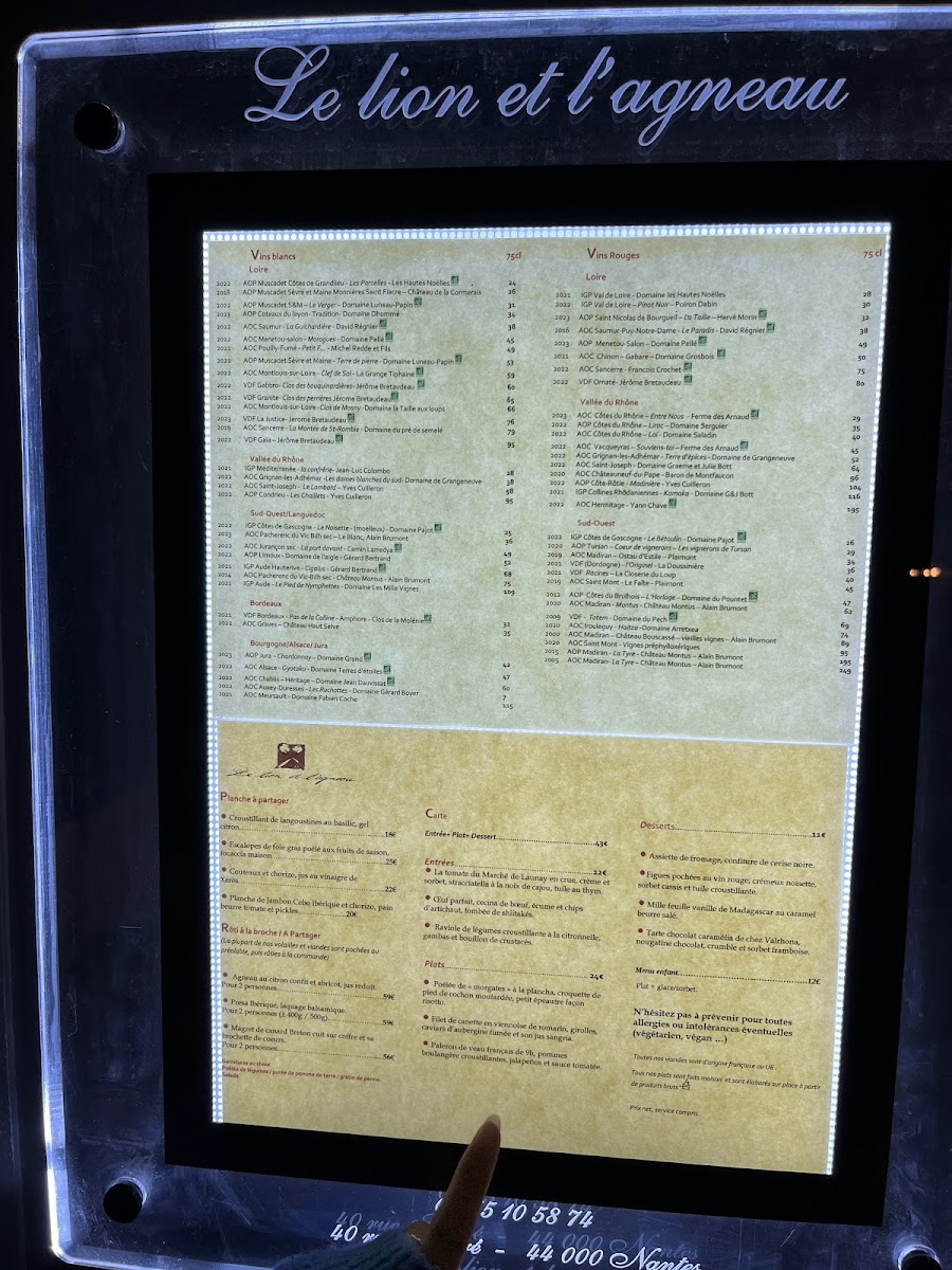 Menu Le Lion Et L'agneau-3