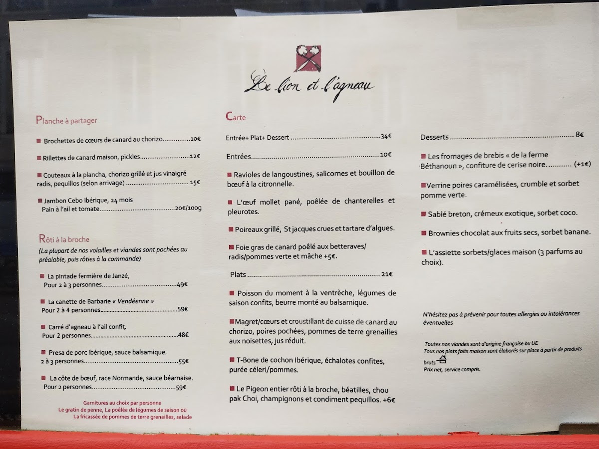 Menu Le Lion Et L'agneau-5