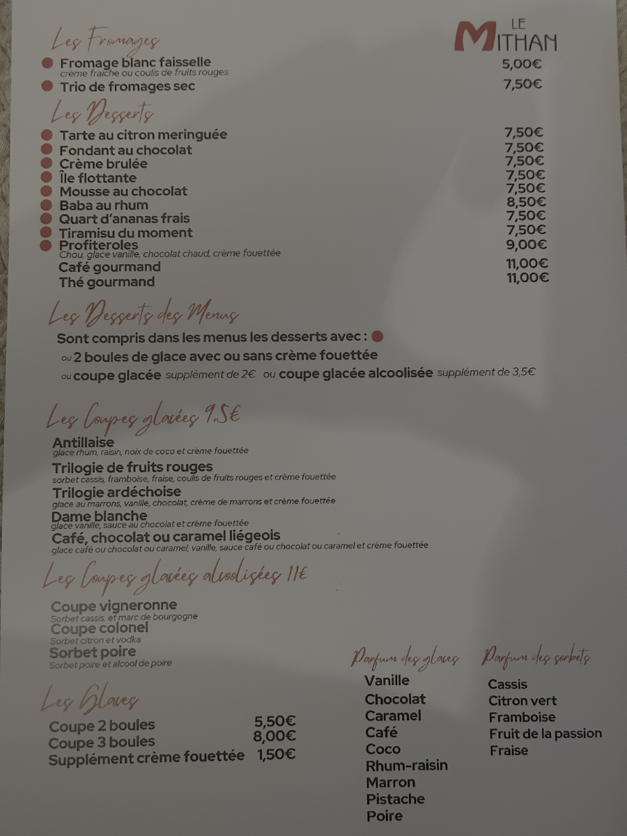 Menu Le Mithan - Restaurant Saint-Genis-Laval-1
