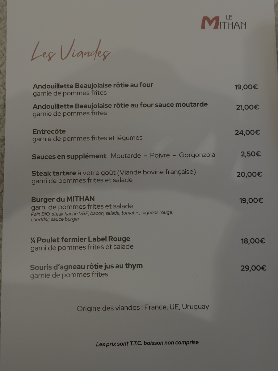Menu Le Mithan - Restaurant Saint-Genis-Laval-4