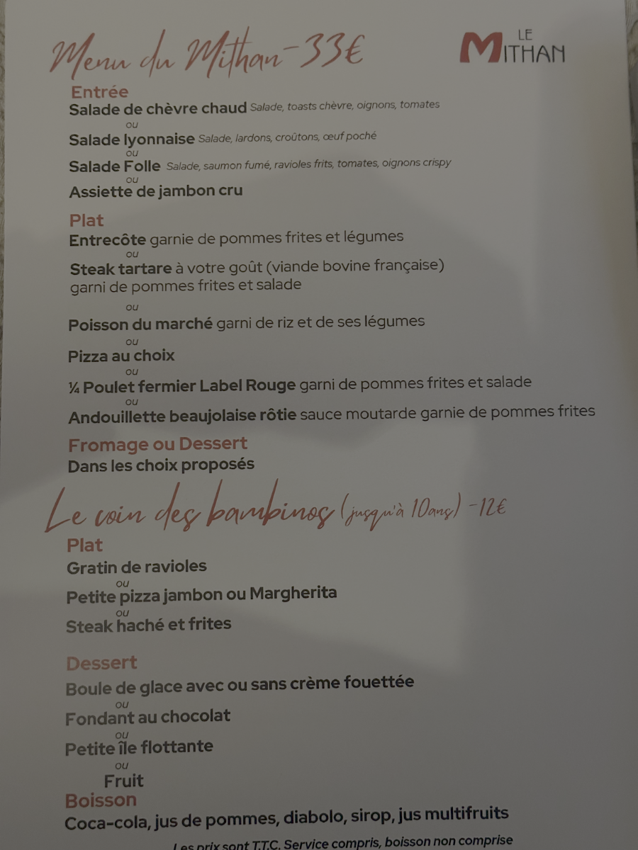 Menu Le Mithan - Restaurant Saint-Genis-Laval-5