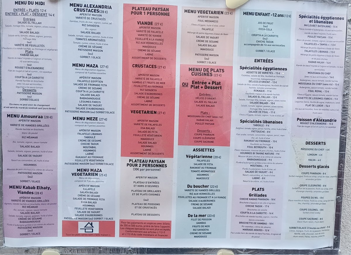 Menu Le Pharaon-1