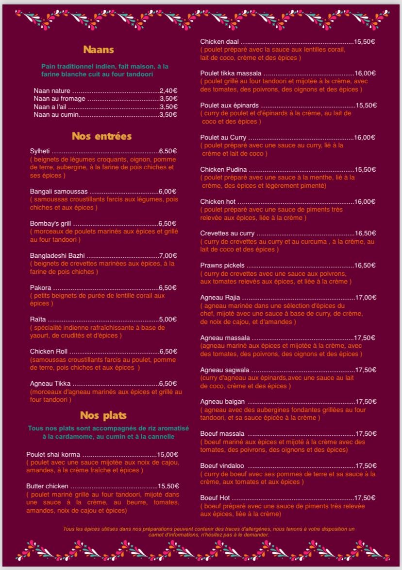 Menu Le Rajia Indien-1