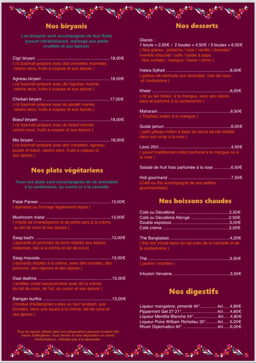 Menu Le Rajia Indien-2