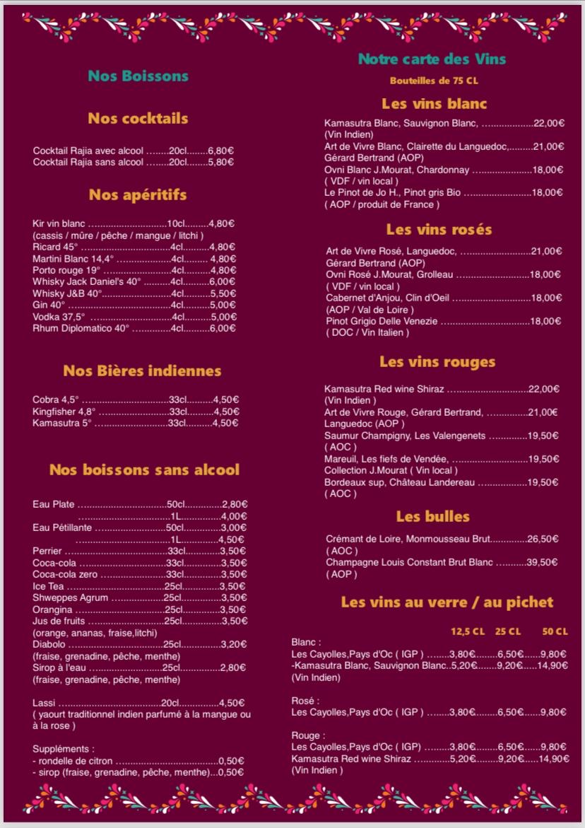 Menu Le Rajia Indien-3