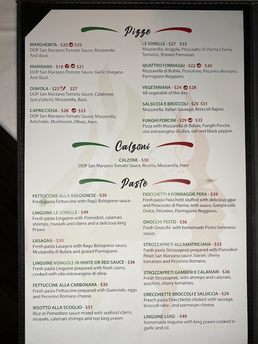 Menu Le Sorelle Restaurant Yamato 'the Original'-1