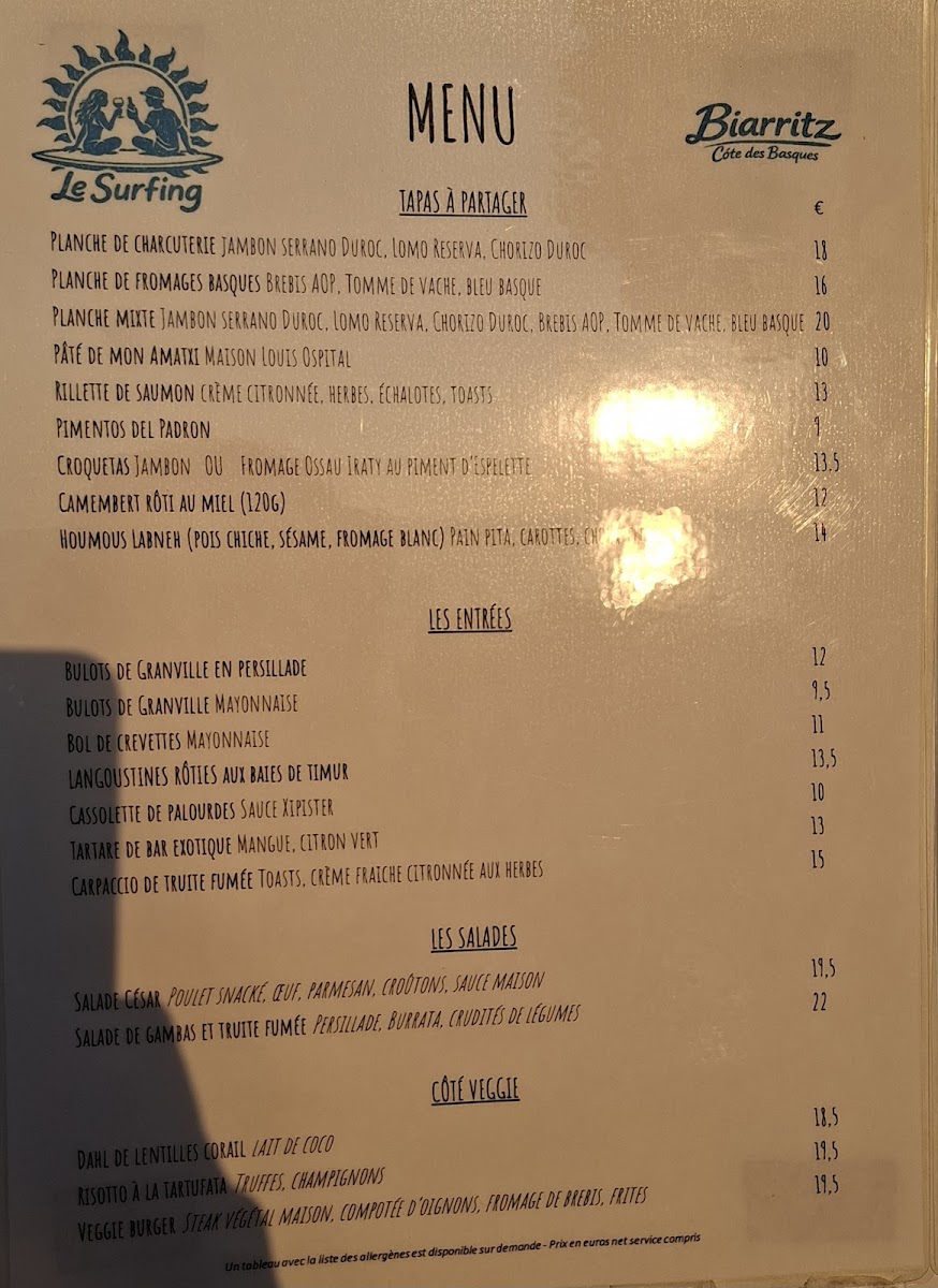 Menu Le Surfing Biarritz-1