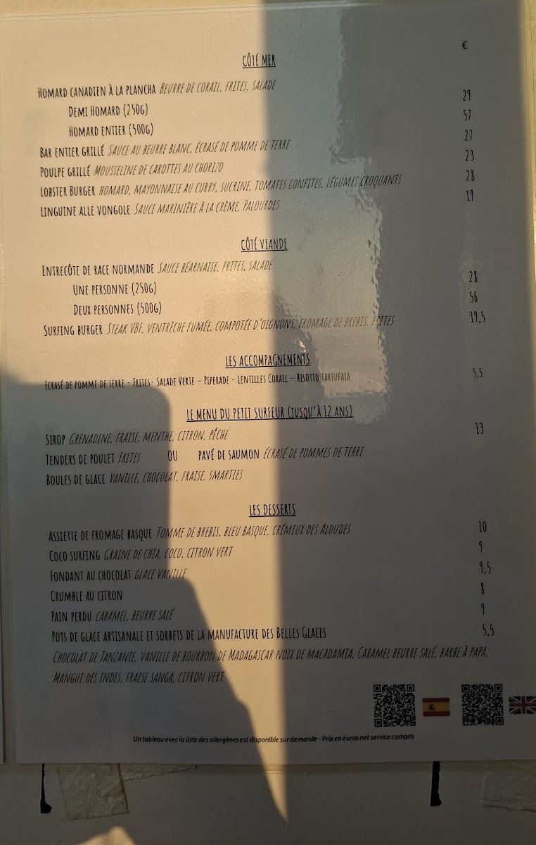 Menu Le Surfing Biarritz-4