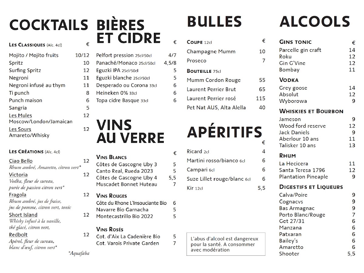 Menu Le Surfing Biarritz-5