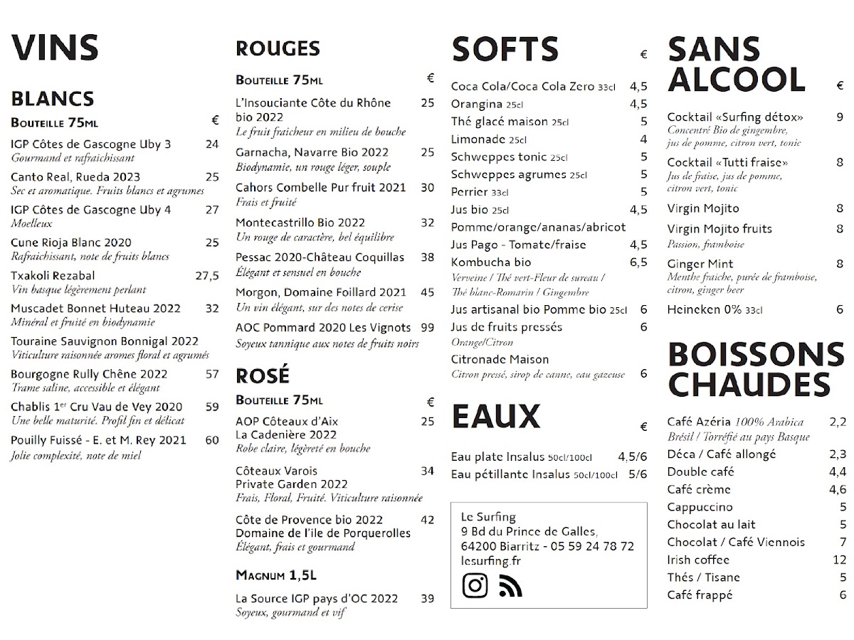 Menu Le Surfing Biarritz-6