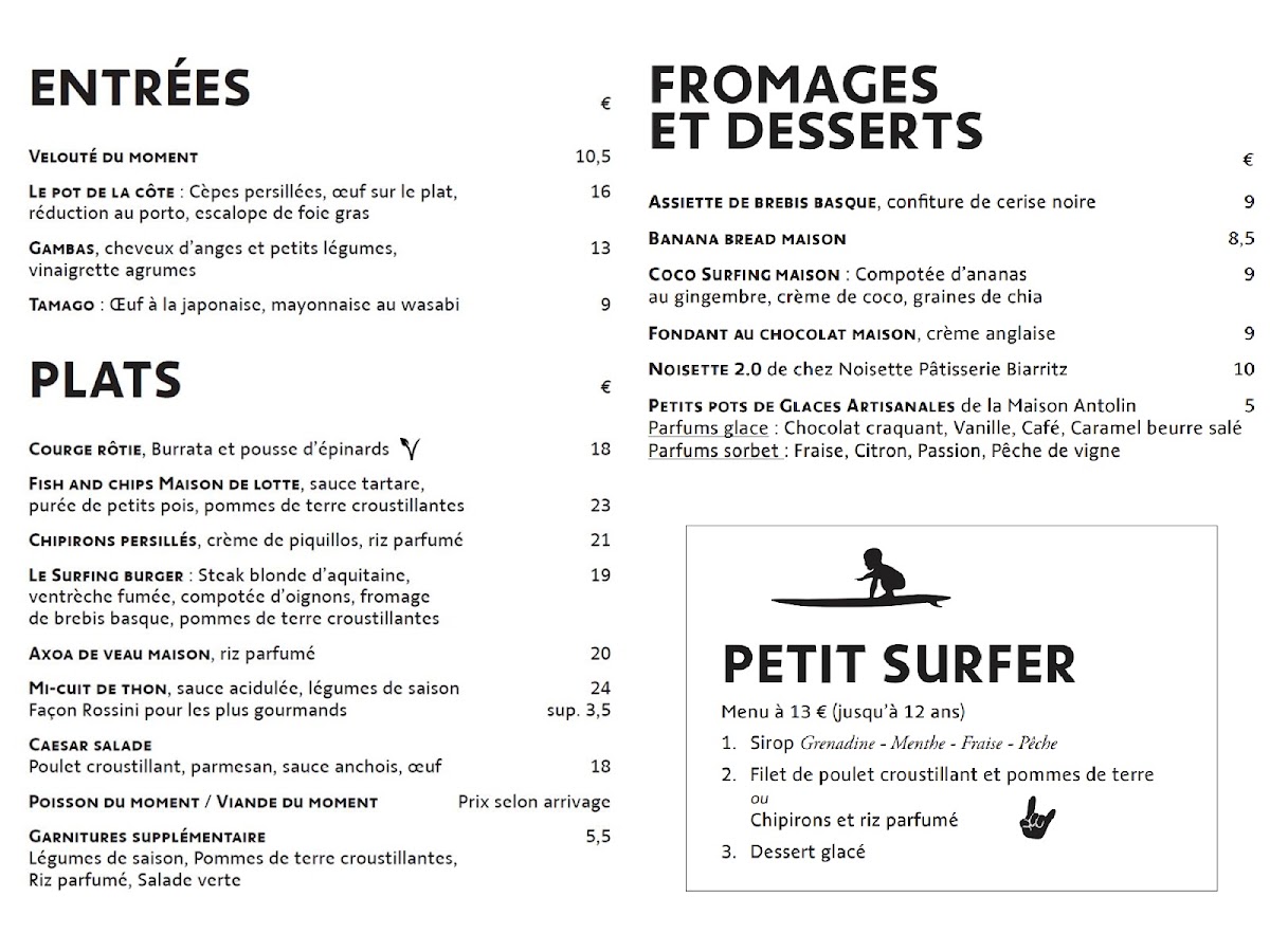 Menu Le Surfing Biarritz-7