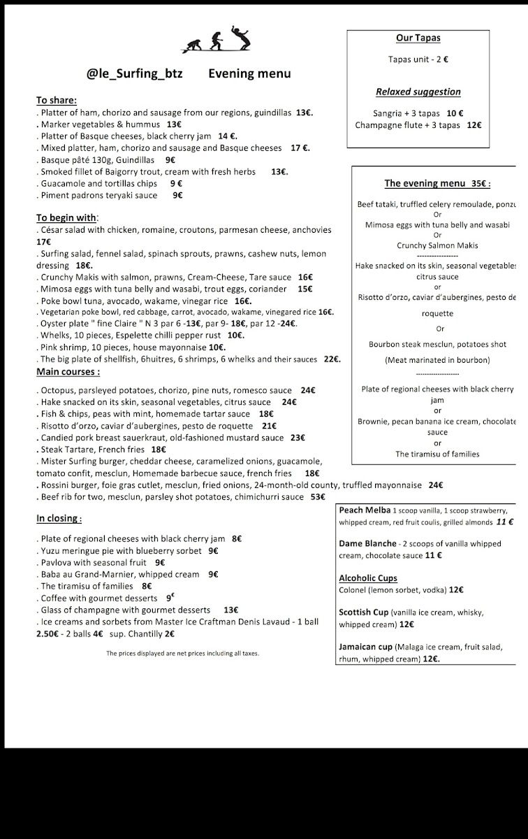 Menu Le Surfing Biarritz-8