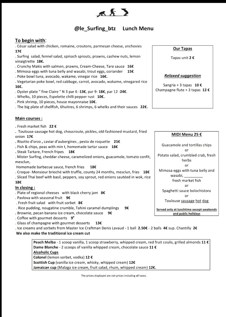 Menu Le Surfing Biarritz-9