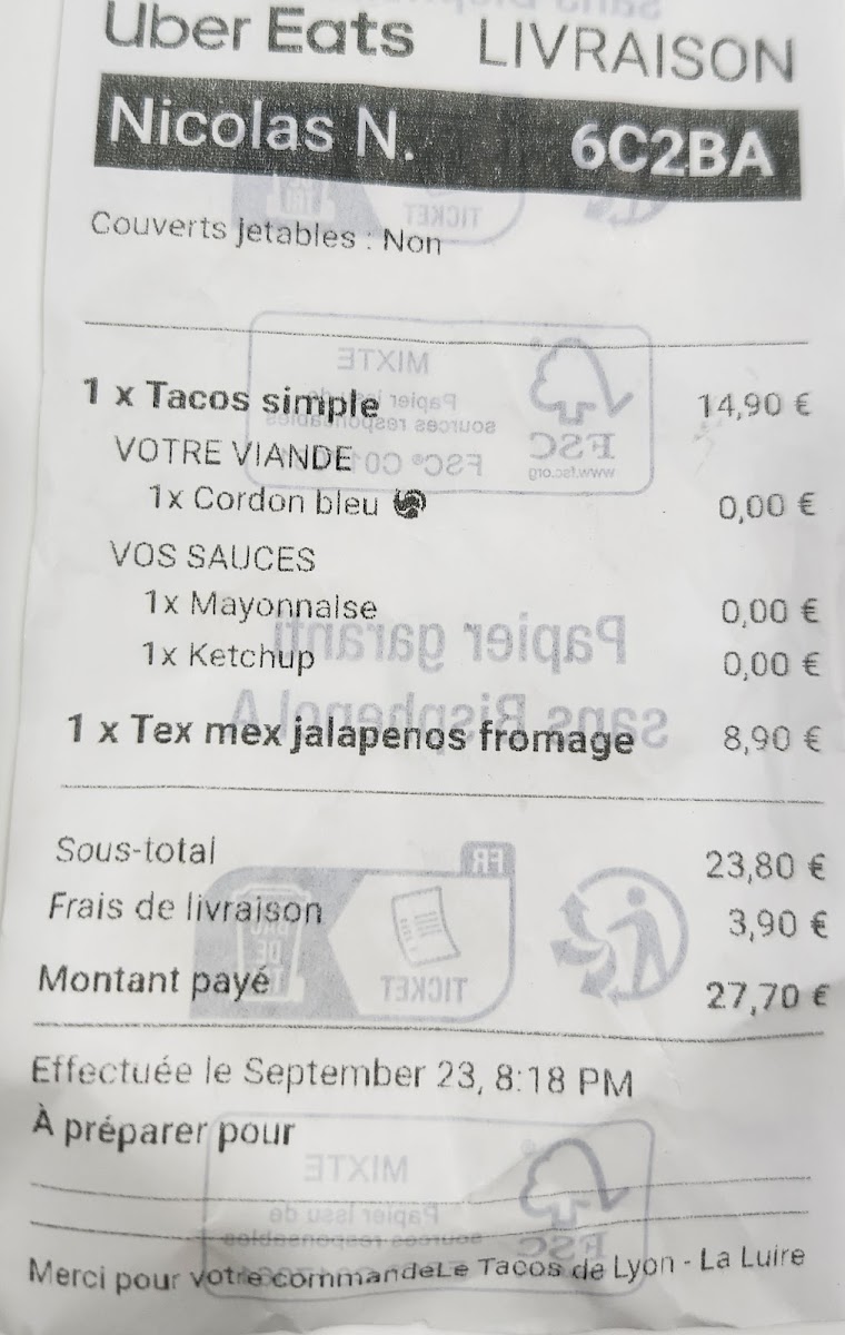 Menu Le Tacos De Lyon - La Luire-7